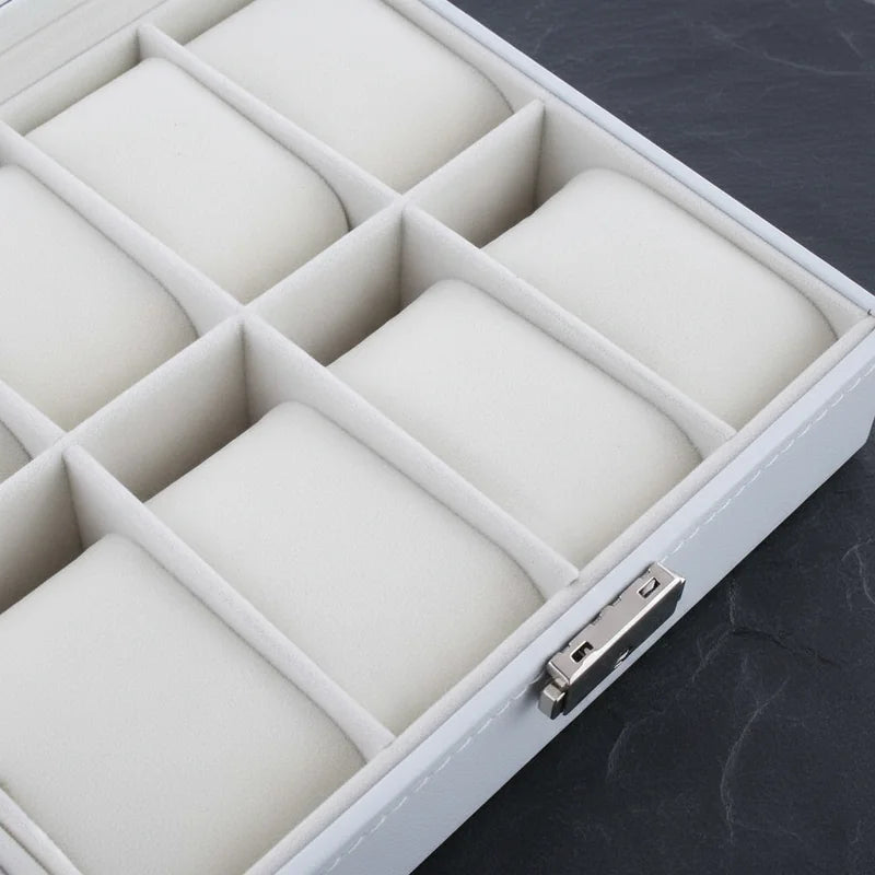 Boite a montre simili cuir blanc 12 slots - rangement montres, en cuir | Boites Lefiguet