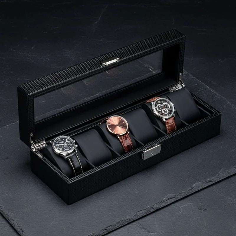 Boite Black Carbon Élégance 6 slots | Boites Lefiguet