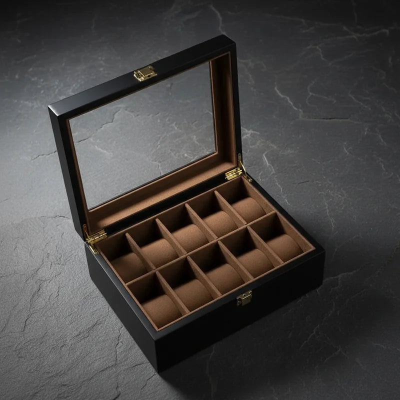 Boite de rangement pour montres 10 Slots vue plongeante - rangement montres | Boites Lefiguet