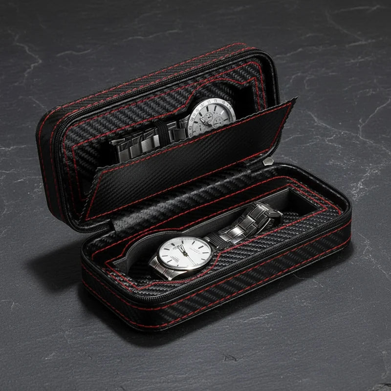 Boitier montre carbone 2 slots - rangement montres | Boites Lefiguet