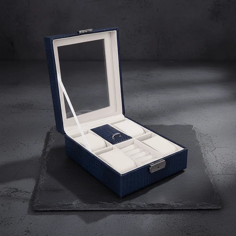 Coffret montre cuir motif croco 4 slots - rangement montres, en cuir | Boites Lefiguet