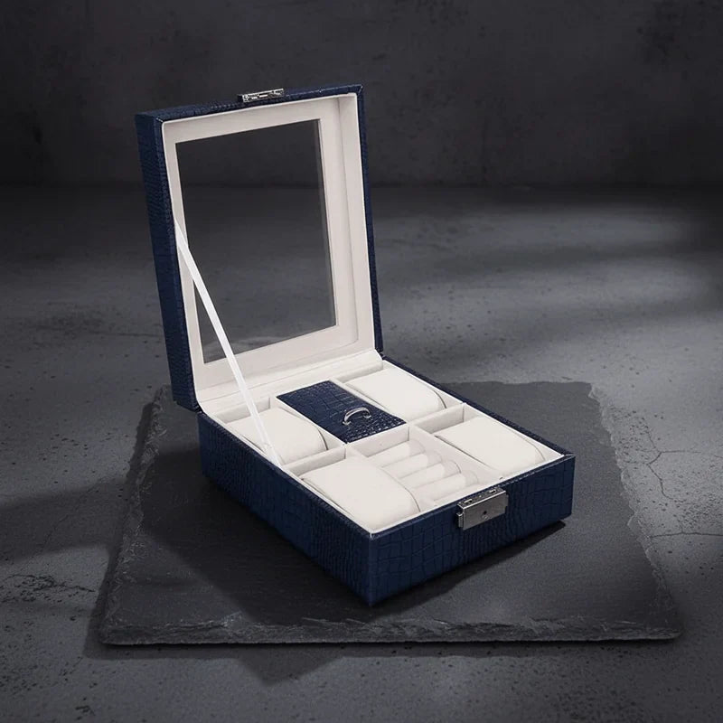 Coffret montre cuir motif croco 4 slots - rangement montres, en cuir | Boites Lefiguet