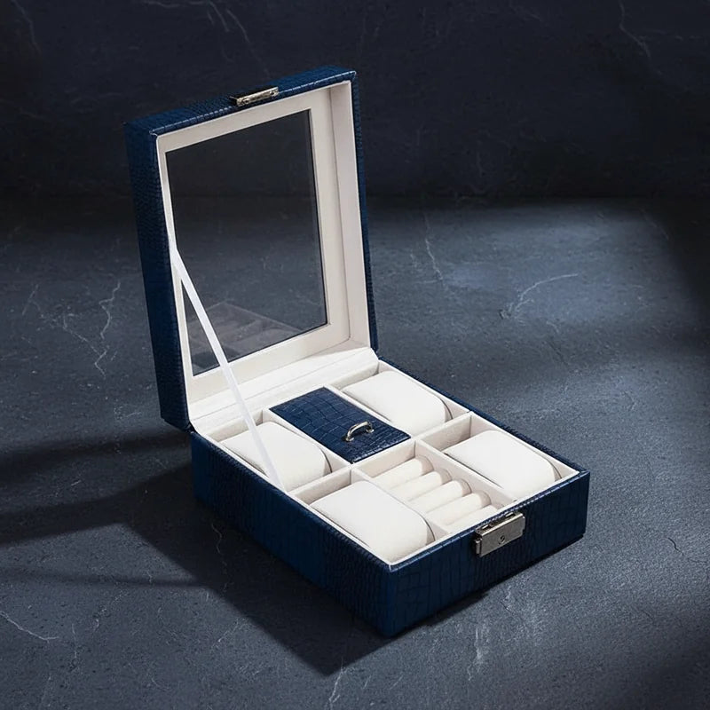 Coffret montre cuir motif croco 4 slots - rangement montres, en cuir | Boites Lefiguet