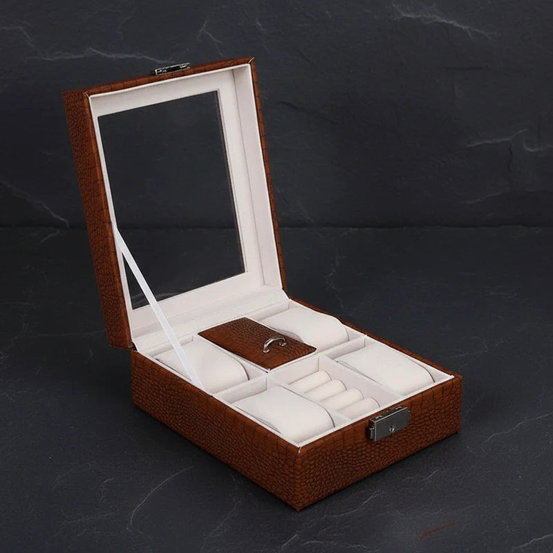 Coffret montre cuir motif croco 4 slots - rangement montres, en cuir | Boites Lefiguet