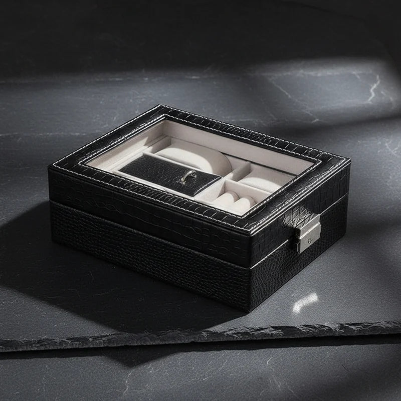 Coffret montre cuir motif croco 4 slots - rangement montres, en cuir | Boites Lefiguet