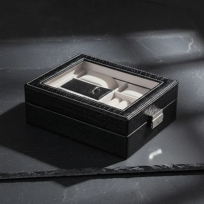 Coffret montre cuir motif croco 4 slots - rangement montres, en cuir | Boites Lefiguet
