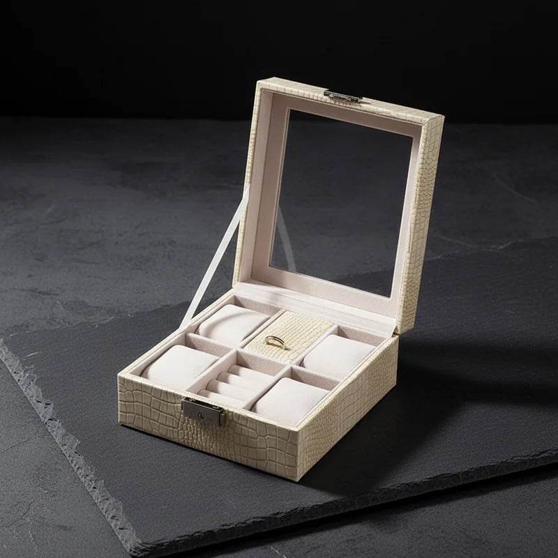 Coffret montre cuir motif croco 4 slots - rangement montres, en cuir | Boites Lefiguet