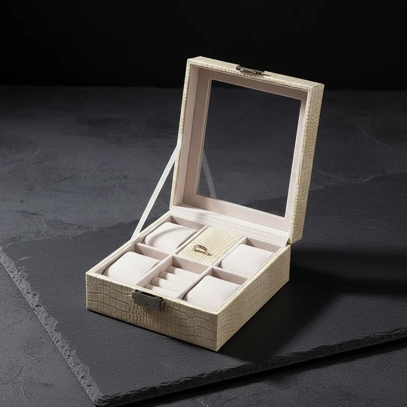 Coffret montre cuir motif croco 4 slots - rangement montres, en cuir | Boites Lefiguet