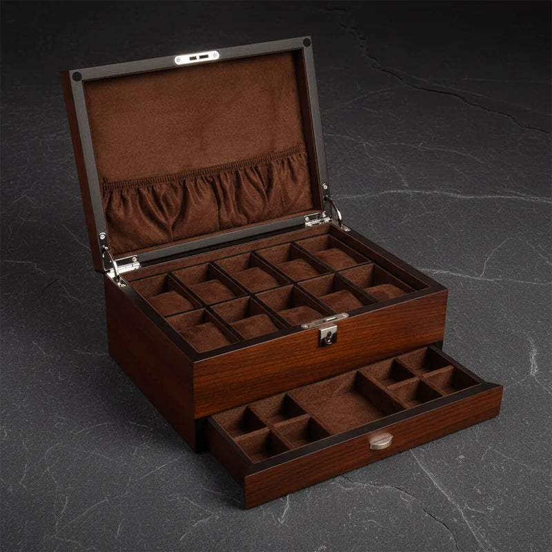 Coffret montre en bois avec poche 10 Slots - rangement montres, en bois | Boites Lefiguet