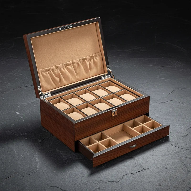 Coffret montre en bois avec poche 10 Slots - rangement montres, en bois | Boites Lefiguet