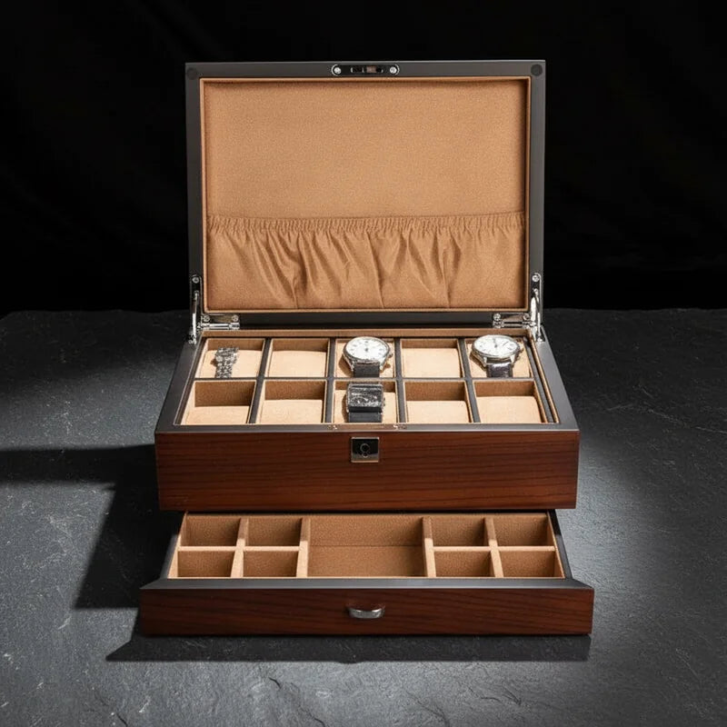 Coffret montre en bois avec poche 10 Slots - rangement montres, en bois | Boites Lefiguet