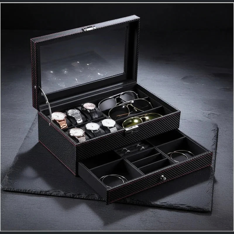 Coffret montre en carbone 6 slots - rangement montres | Boites Lefiguet
