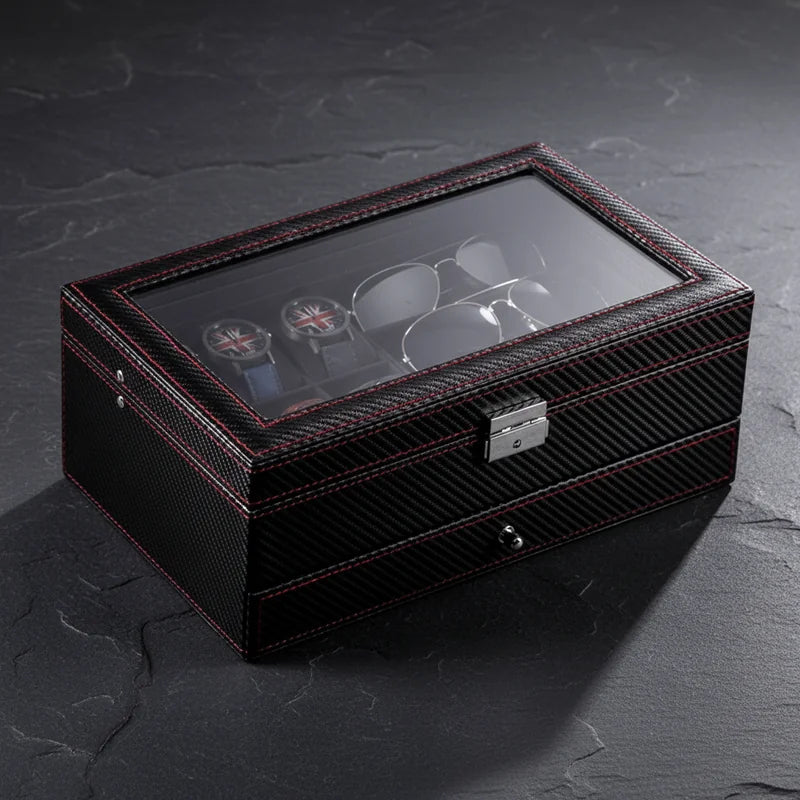 Coffret montre en carbone 6 slots - rangement montres | Boites Lefiguet