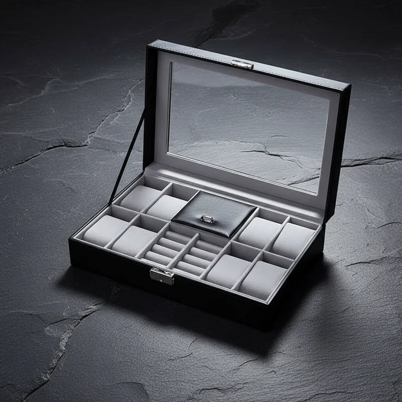 Coffret montre et bijoux en cuir 8 slots - rangement montres, en cuir | Boites Lefiguet