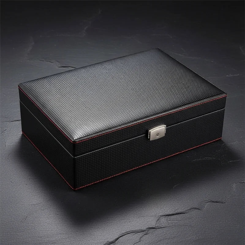 Coffret montre noir Carbone 10 slots - rangement montres | Boites Lefiguet
