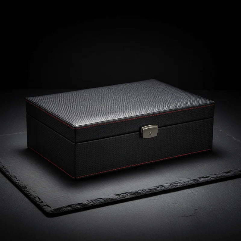 Coffret montre noir Carbone 10 slots - rangement montres | Boites Lefiguet