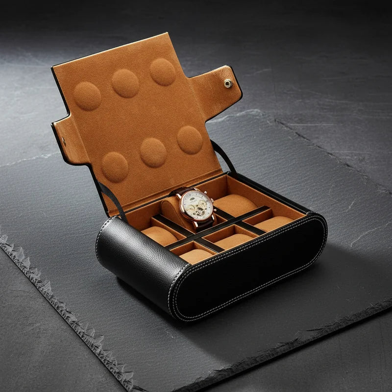 Etui de voyage en cuir véritable pour montre 6 slots - rangement montres, en cuir, de voyage | Boites Lefiguet