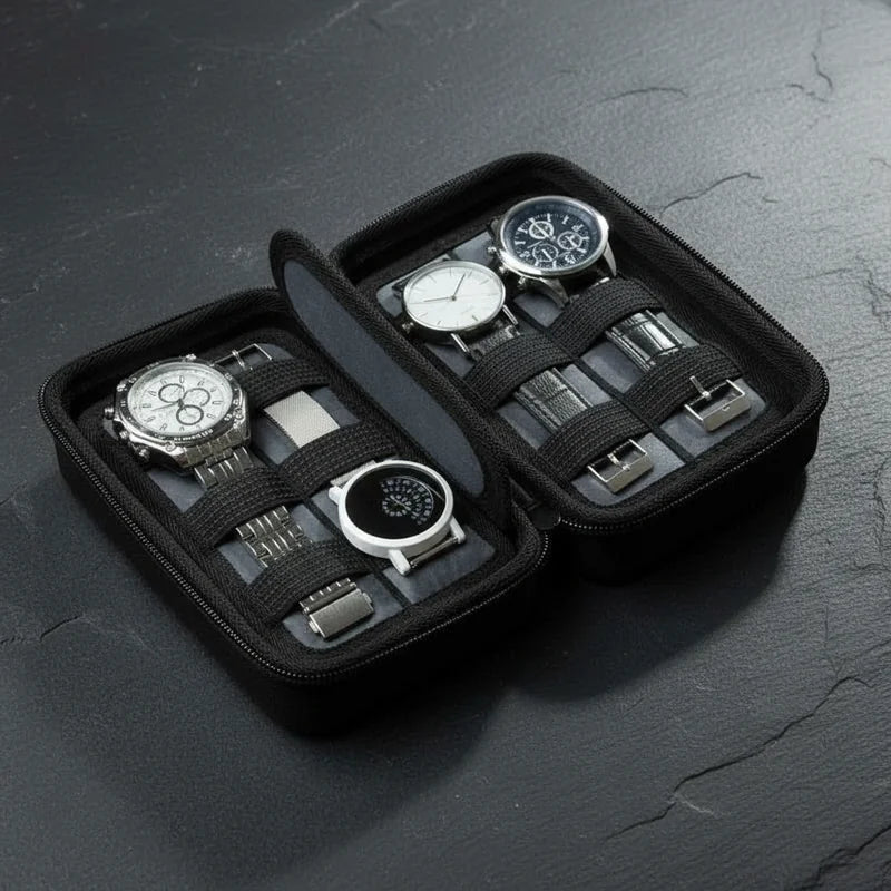 Étui de voyage pour montre noir 4 slots - rangement montres, de voyage | Boites Lefiguet