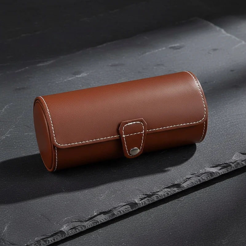 Etui montre cylindrique en cuir 3 slots - rangement montres, en cuir | Boites Lefiguet