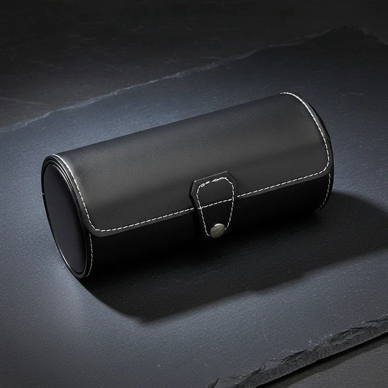 Etui montre cylindrique en cuir 3 slots - rangement montres, en cuir | Boites Lefiguet