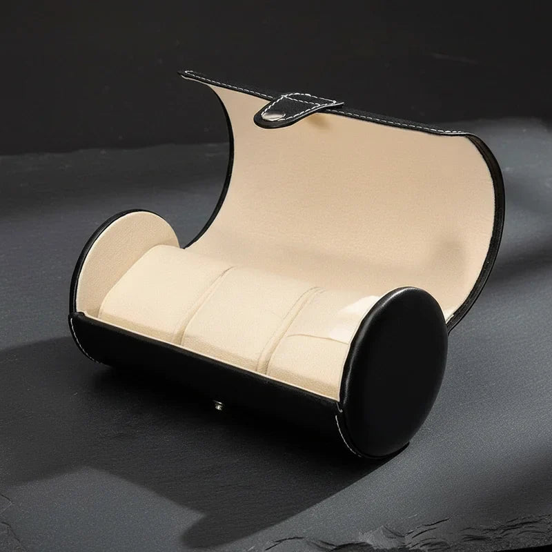 Etui montre cylindrique en cuir 3 slots - rangement montres, en cuir | Boites Lefiguet