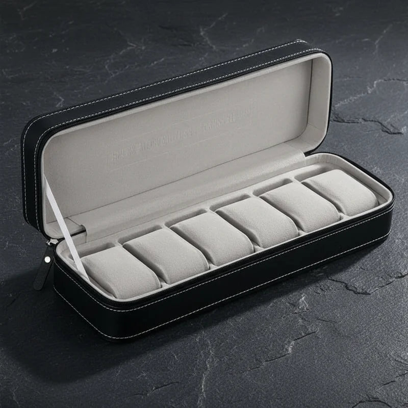 Housse montre cuir portable 6 slots - rangement montres, en cuir | Boites Lefiguet