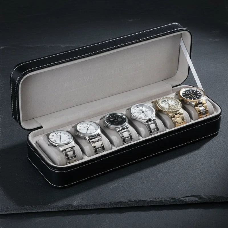 Housse montre cuir portable 6 slots - rangement montres, en cuir | Boites Lefiguet