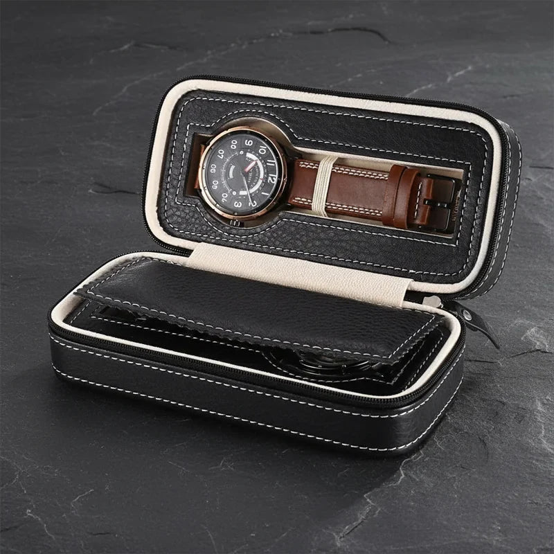 Housse montre en cuir 2 slots - rangement montres, en cuir | Boites Lefiguet