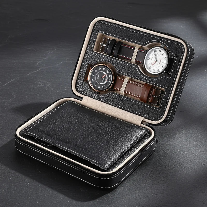 Housse montre en cuir 4 slots - rangement montres, en cuir | Boites Lefiguet