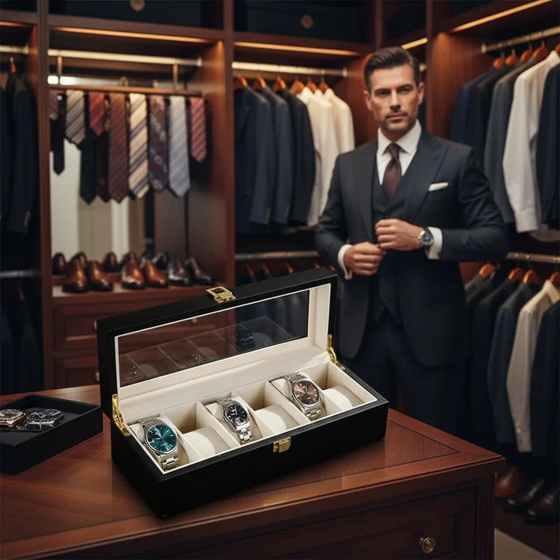 Boite a Montre en Bois Noir 6 slots - lifestyle luxe | Boites Lefiguet