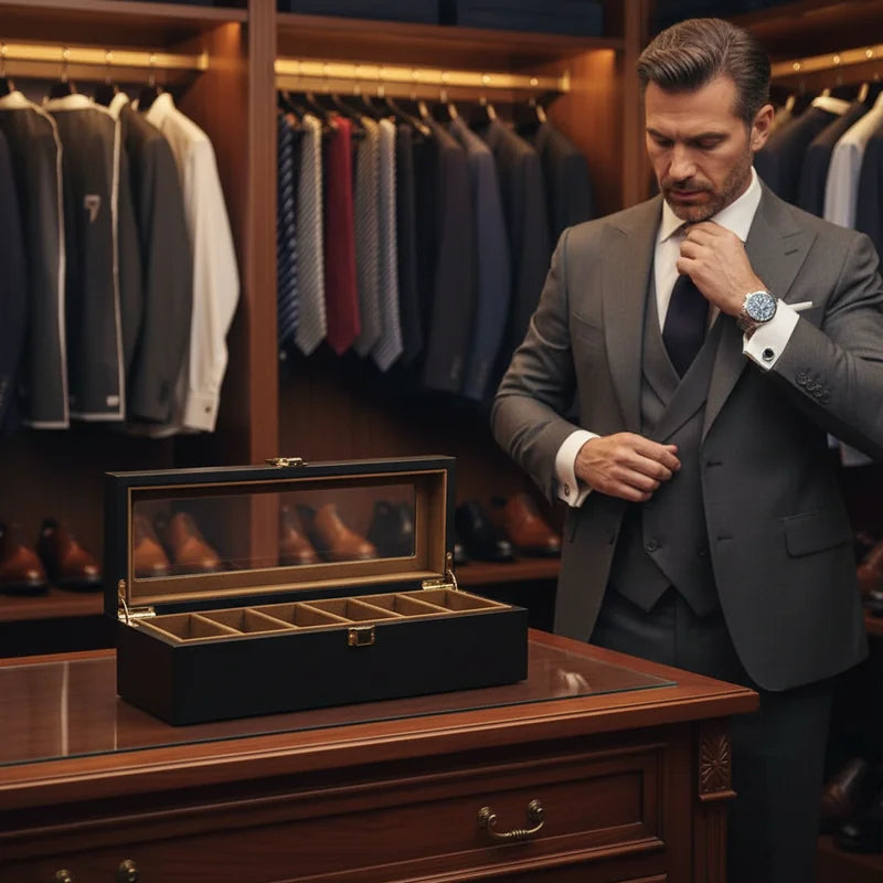 Boite a Montre en Bois Intérieur Daim 6 slots - lifestyle luxe | Boites Lefiguet