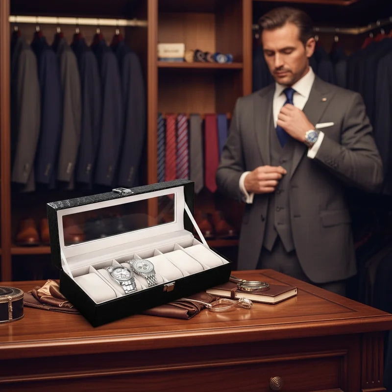 Boite a Montre Cuir Crocodile 6 slots - lifestyle luxe | Boites Lefiguet