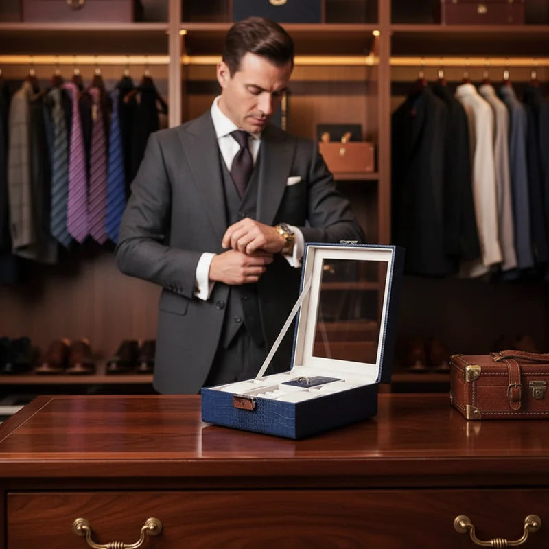 Coffret montre cuir motif croco 4 slots - lifestyle luxe | Boites Lefiguet