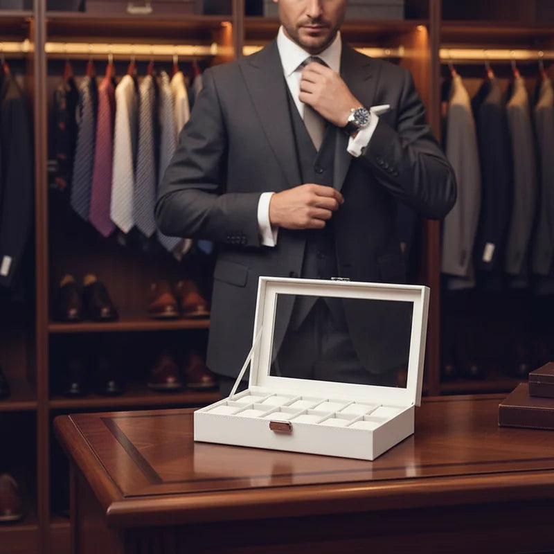 Boite a montre simili cuir blanc 12 slots - lifestyle luxe | Boites Lefiguet