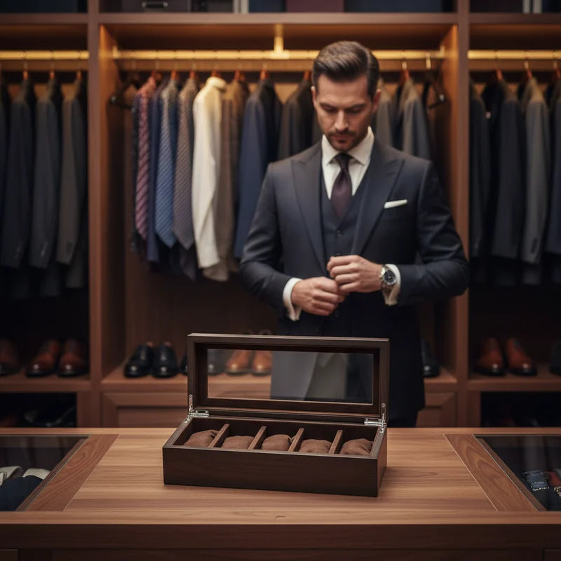 Boite a Montre Bois Marron 5 Slots - lifestyle luxe | Boites Lefiguet