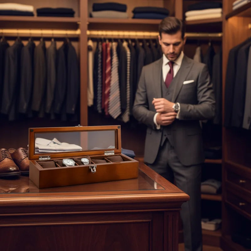 Boite a Montre Bois premium marron 5 Slots - lifestyle luxe | Boites Lefiguet