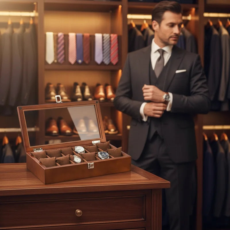 Boite a Montre Bois Marron 12 Slots - lifestyle luxe | Boites Lefiguet
