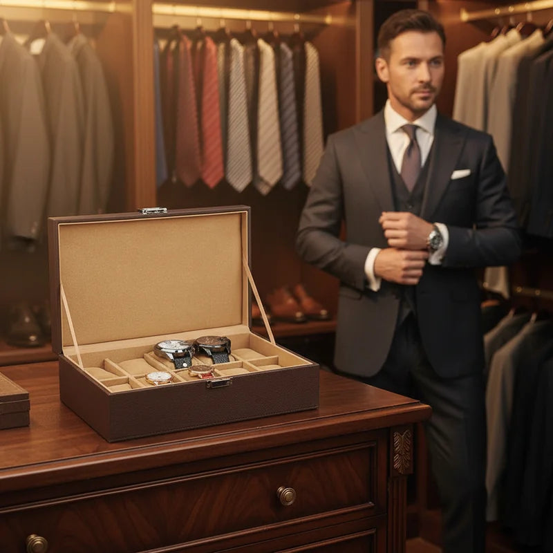Boite a montre simili cuir marron luxe 10 Slots - lifestyle luxe | Boites Lefiguet