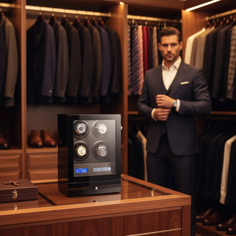 Remontoir montres automatiques Bois noir 4 Slots - lifestyle luxe | Boites Lefiguet
