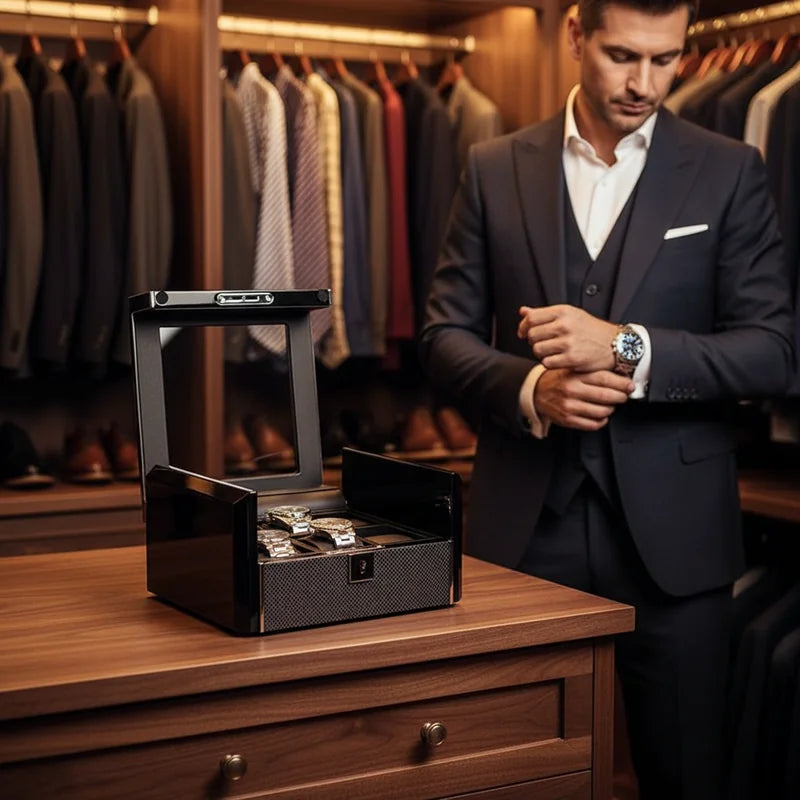 Coffret Boite a montre carbone 6 Slots - lifestyle luxe | Boites Lefiguet