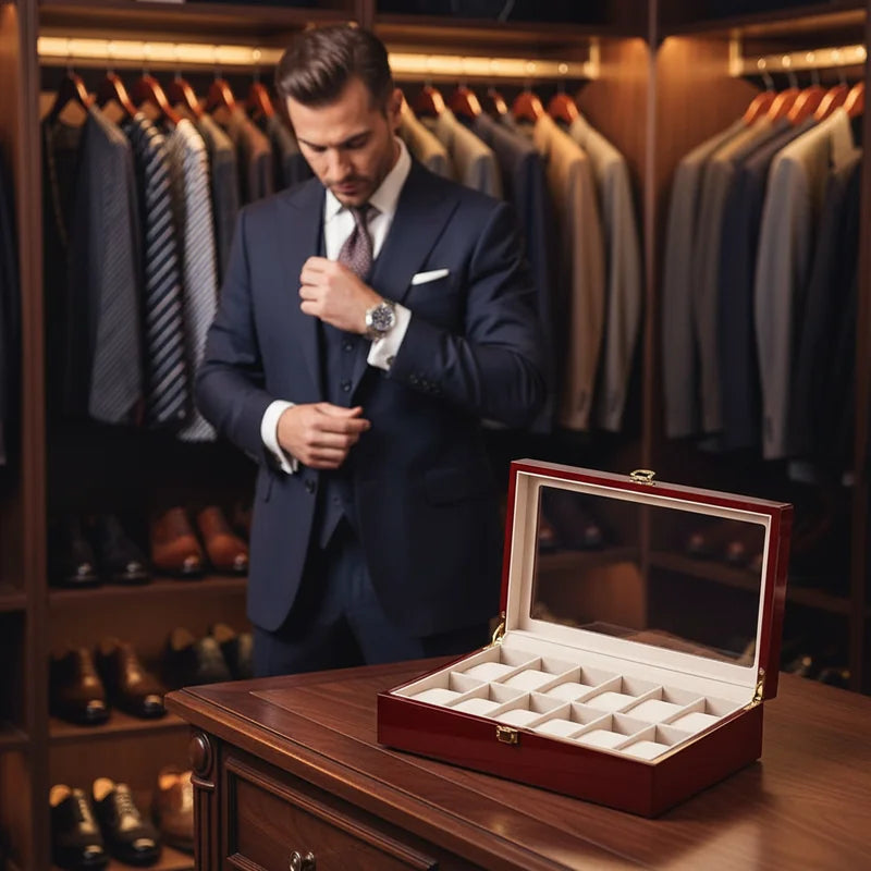 Boite a Montre Bois rouge 12 slots - lifestyle luxe | Boites Lefiguet