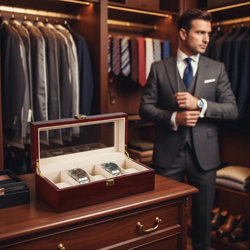 Boite a Montre Bois Rouge 5 slots - lifestyle luxe | Boites Lefiguet