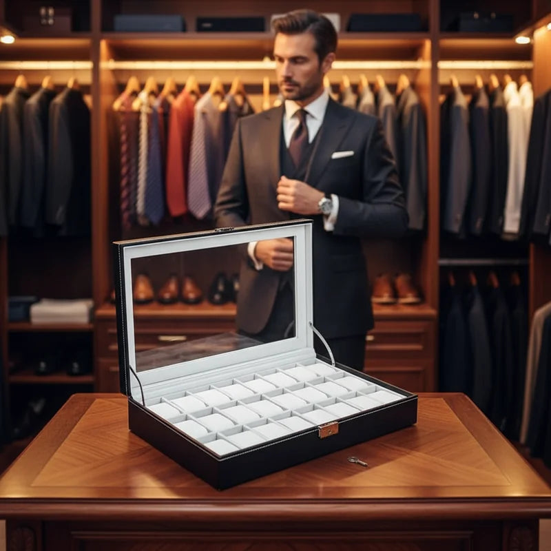 Boîte a montre simili cuir 24 slots - lifestyle luxe | Boites Lefiguet
