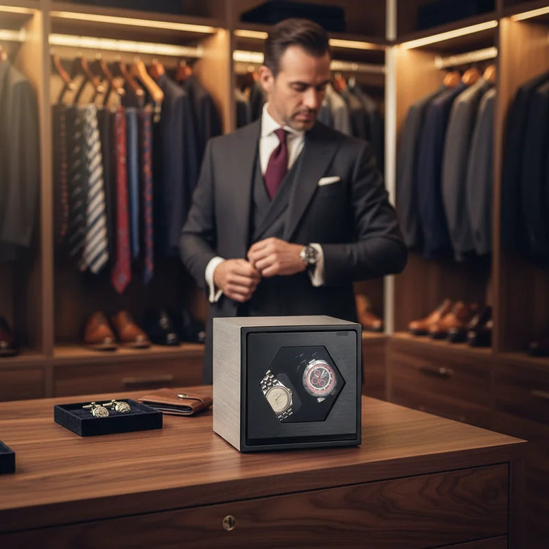 Remontoir montre automatique Cube Aluminium 2 Slots - lifestyle luxe | Boites Lefiguet