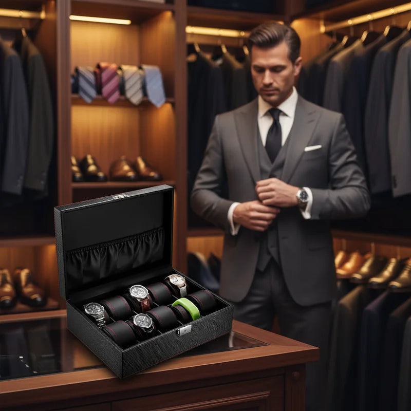 Coffret montre noir Carbone 10 slots - lifestyle luxe | Boites Lefiguet