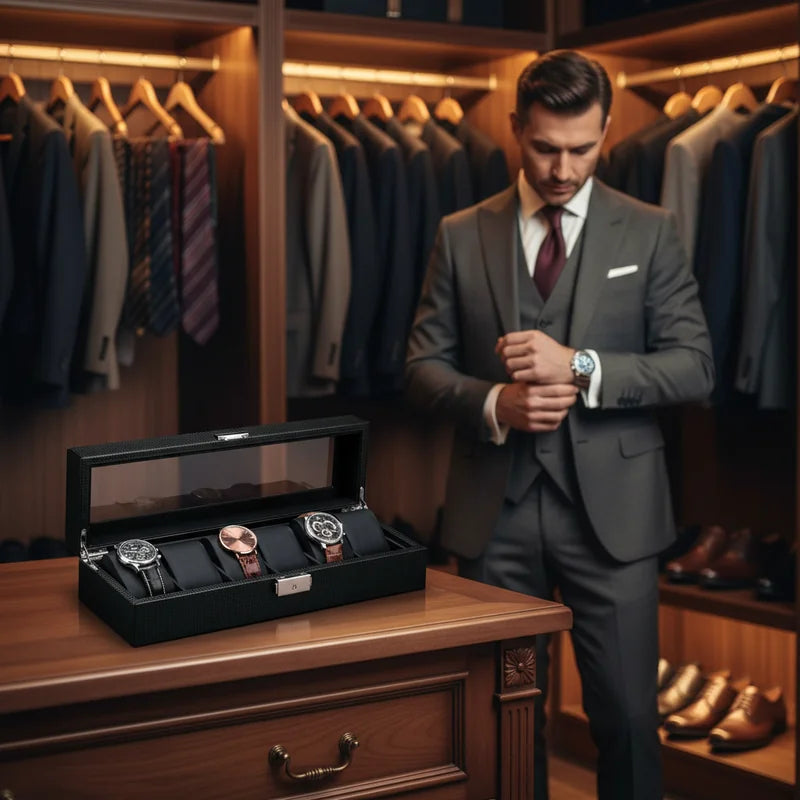 Boite Black Carbon Élégance 6 slots - lifestyle luxe | Boites Lefiguet