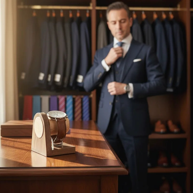 Support montre homme en bois robuste - lifestyle luxe | Boites Lefiguet