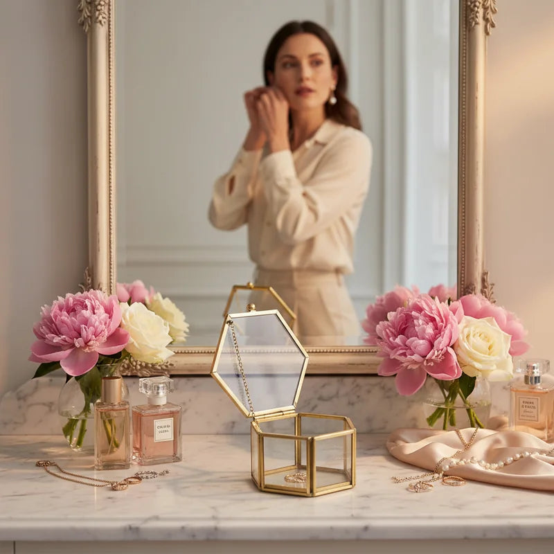 Boite Bijoux Verre et Or - lifestyle raffinement | Boites Lefiguet