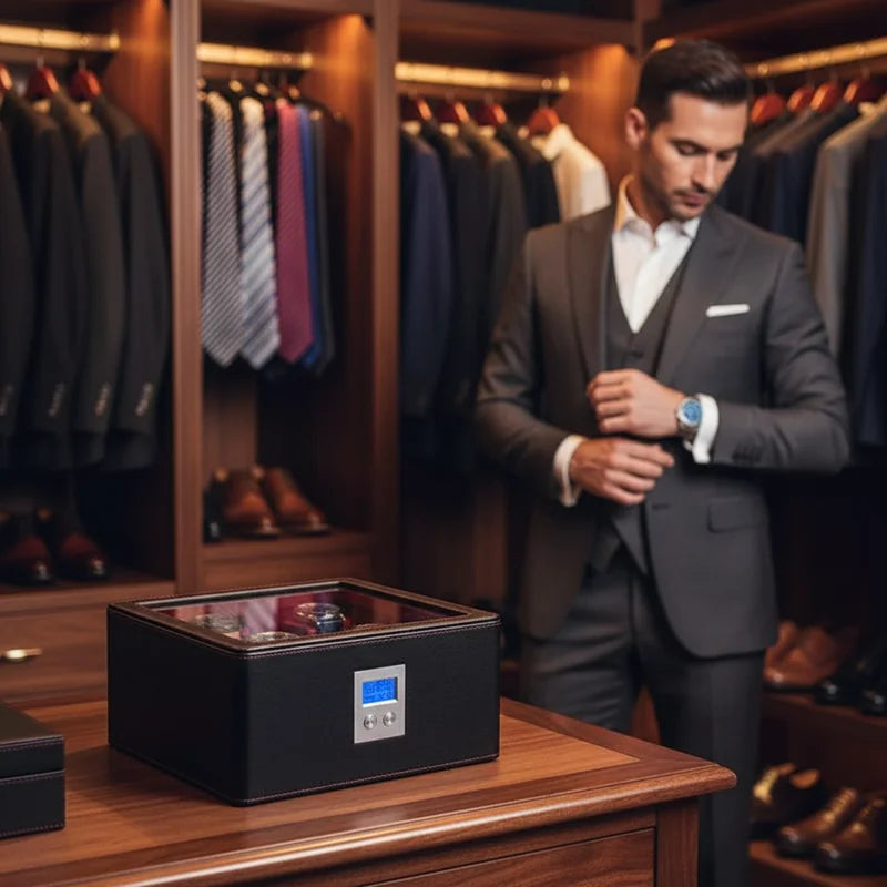 Remontoir Montre de Luxe Digital en Cuir 4 slots - lifestyle luxe | Boites Lefiguet