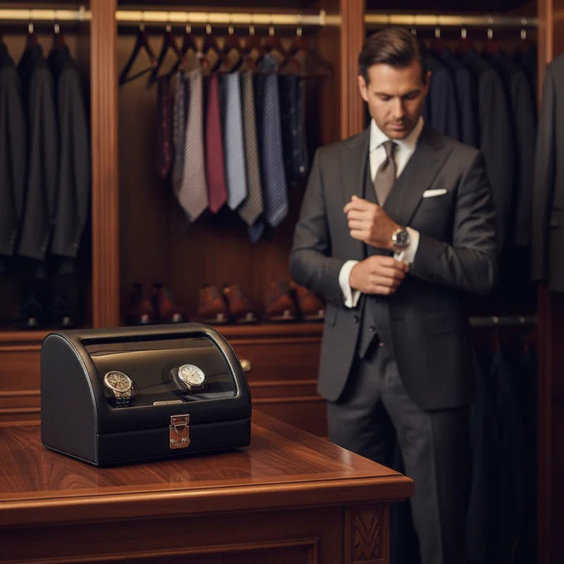 Remontoir montre en cuir horizontal 2 slots - lifestyle luxe | Boites Lefiguet